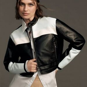 NWT! Maeve Cropped Colourblock Faux
Leather Moto Biker Jacket Size Large